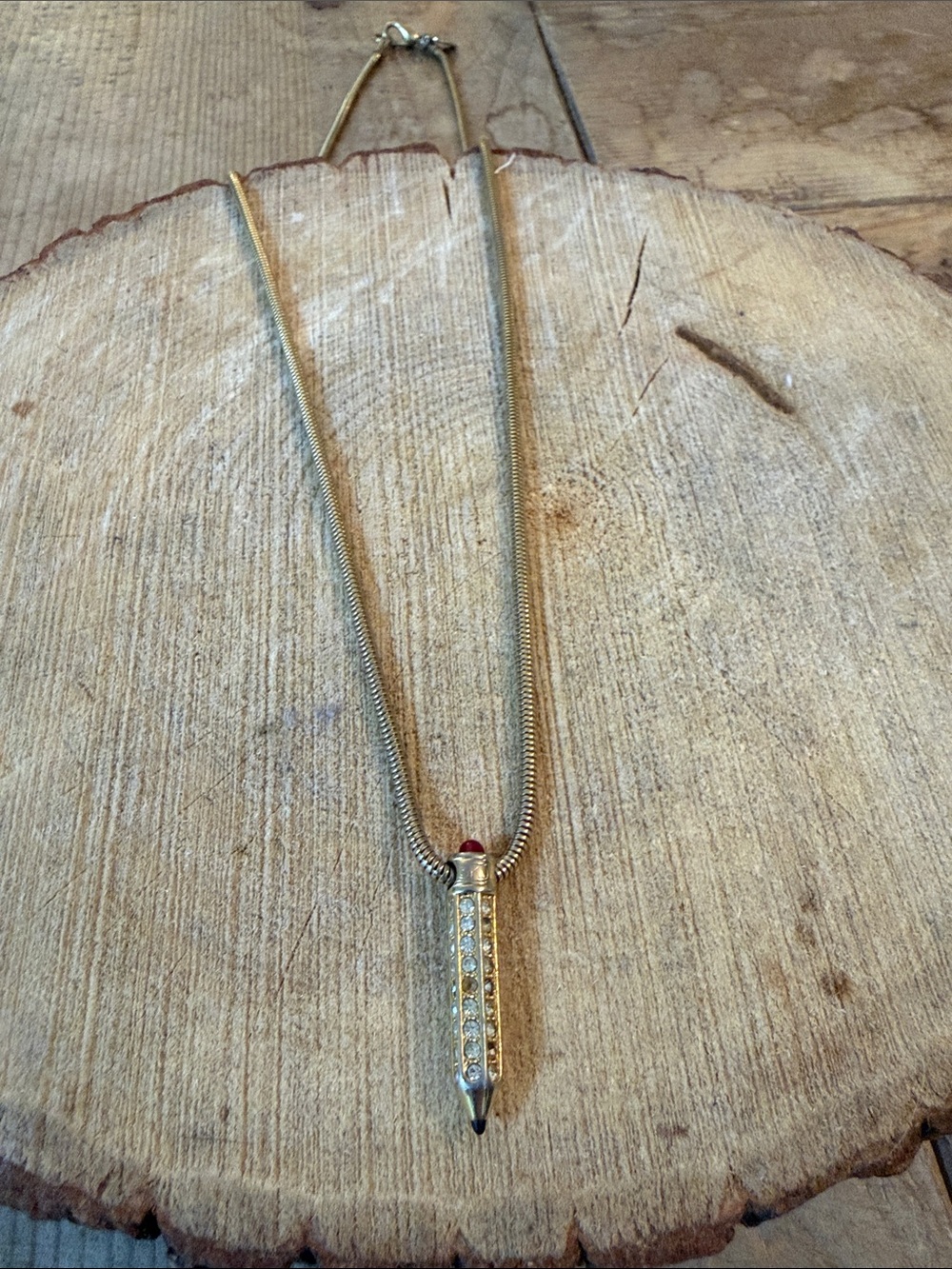 Gold-Tone Crystal Bar Pendant Necklace with Red Accent